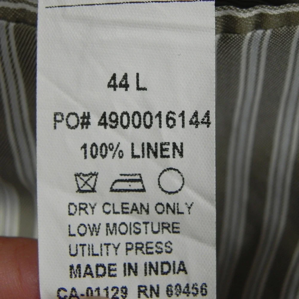 Calvin Klein Linen Blazer Mens 44L Two Button Sport Coat Beige Solid Lightweight